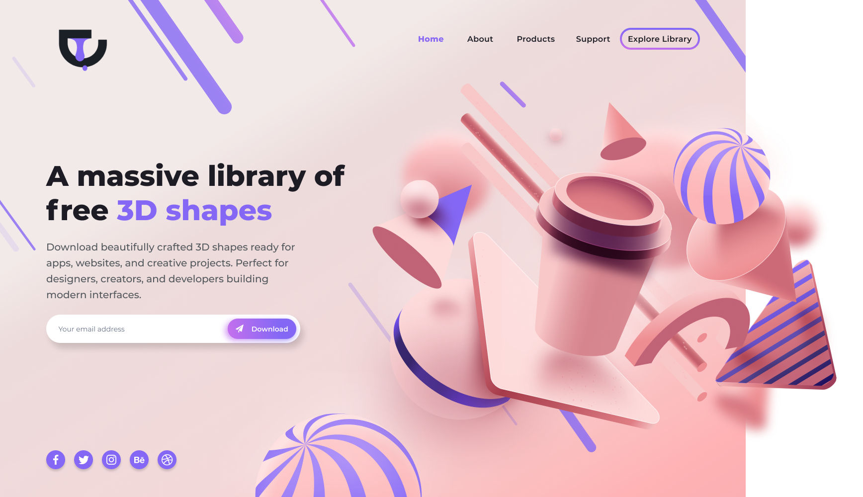 3D Shapes Library - Landing Page Design 3dassets dribbble figma herosection interfacedesign landingpage uidesign uiinspiration uxdesign