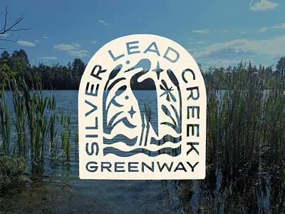Silver Lead Creek Greenway Logo arch bird blue heron branding cattails creek dragonfly environmental hand drawn hand lettering illustration lettering logo michigan nature river scenic water wetland