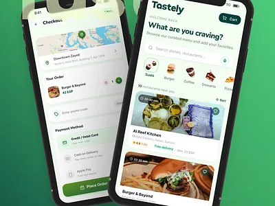 Tastely - Food Delivery App UI | Home & Checkout app design mobile app ui ui ux ui design uidesign uiux