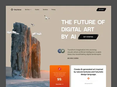 Digital Art Platform - Modern Surrealist UI ai artificial intelligence automation clean creativity digital art generator landing page landscape saas software tech web design website website design