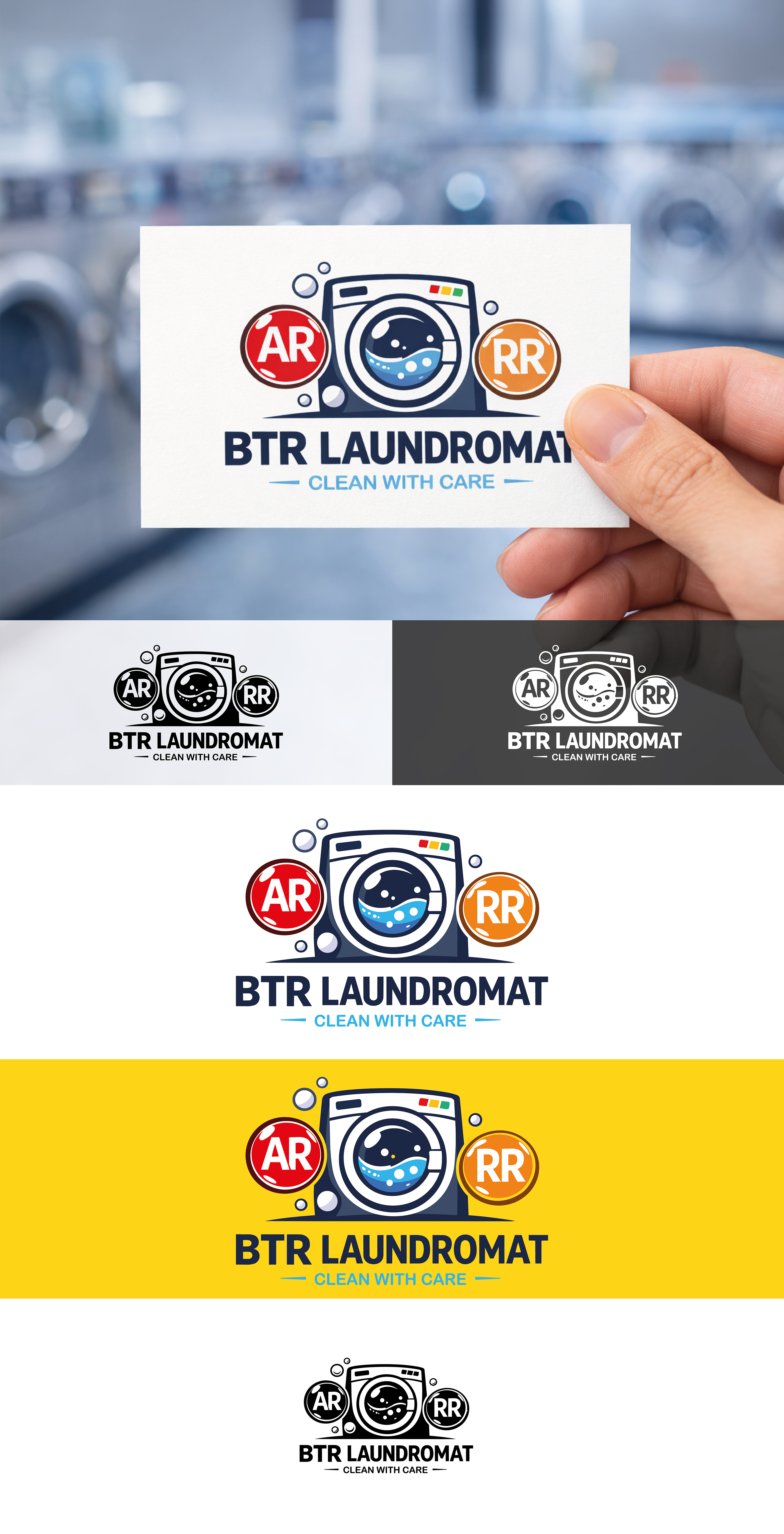 Playful Icon Logo for Coin-Op Laundry appliance icon badge logo brand identity business card logo color palette hospitality illustrative mark laundromat logo modern vintage playful logo print ready signage single color version small business vector logo