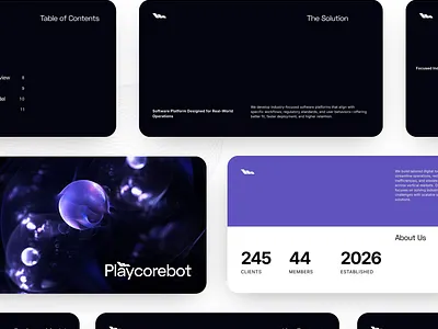 playcorebot pitch deck presentation template design