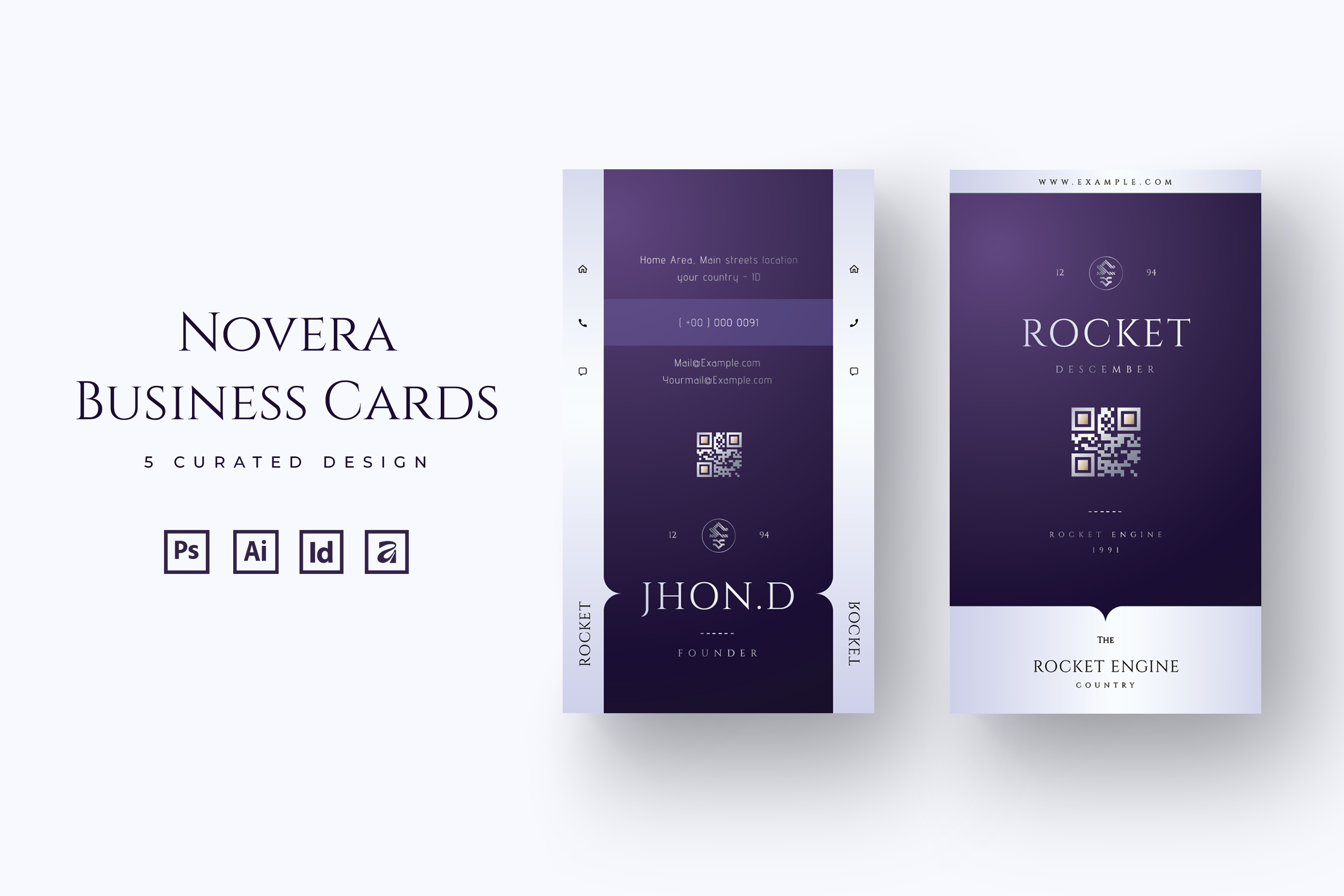Novera - Elegant Busness Cards business business card cards editable business cards elegant business card luxury business cards metallic business cards premium business card premium business cards purple business cards silver business cards vertical business card