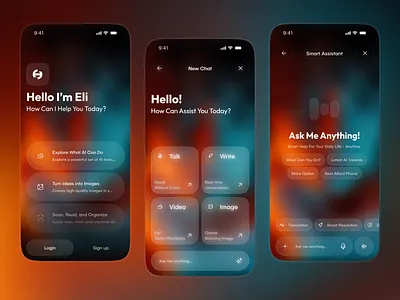 AI Assistant Mobile App ai app ai assistant ai chat app ai chatbot app app ui chat gpt glass app glass morphism image generator mobile mobile app personal assistant smart assistant text to speech ui voice assistant