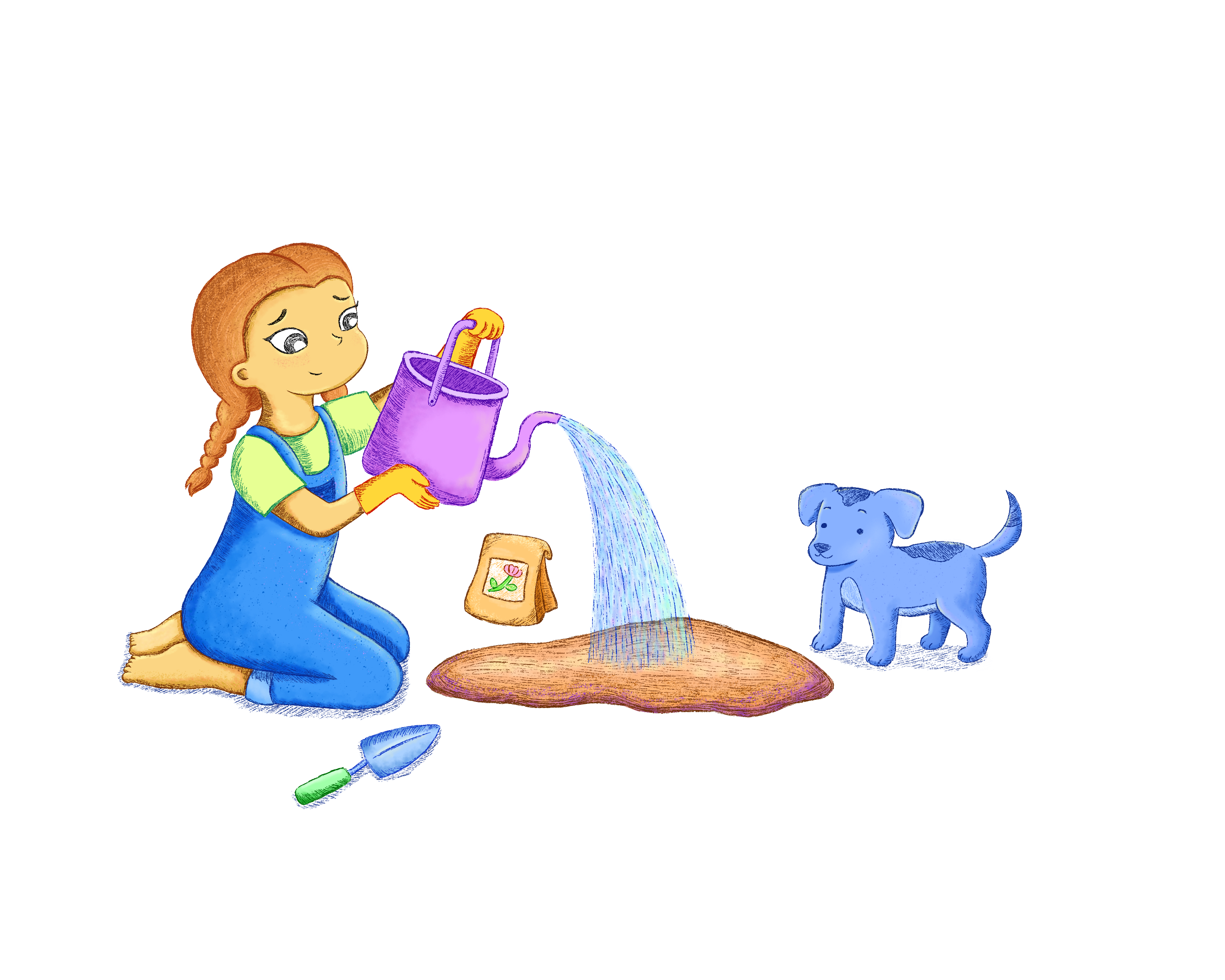 Every story starts with a seed blooming childrens illustration dog farmgirl farming flowers girl growth hand drawn illustration kidlitart nature planting a seed plants potting procreate puppy seed spot illustrations