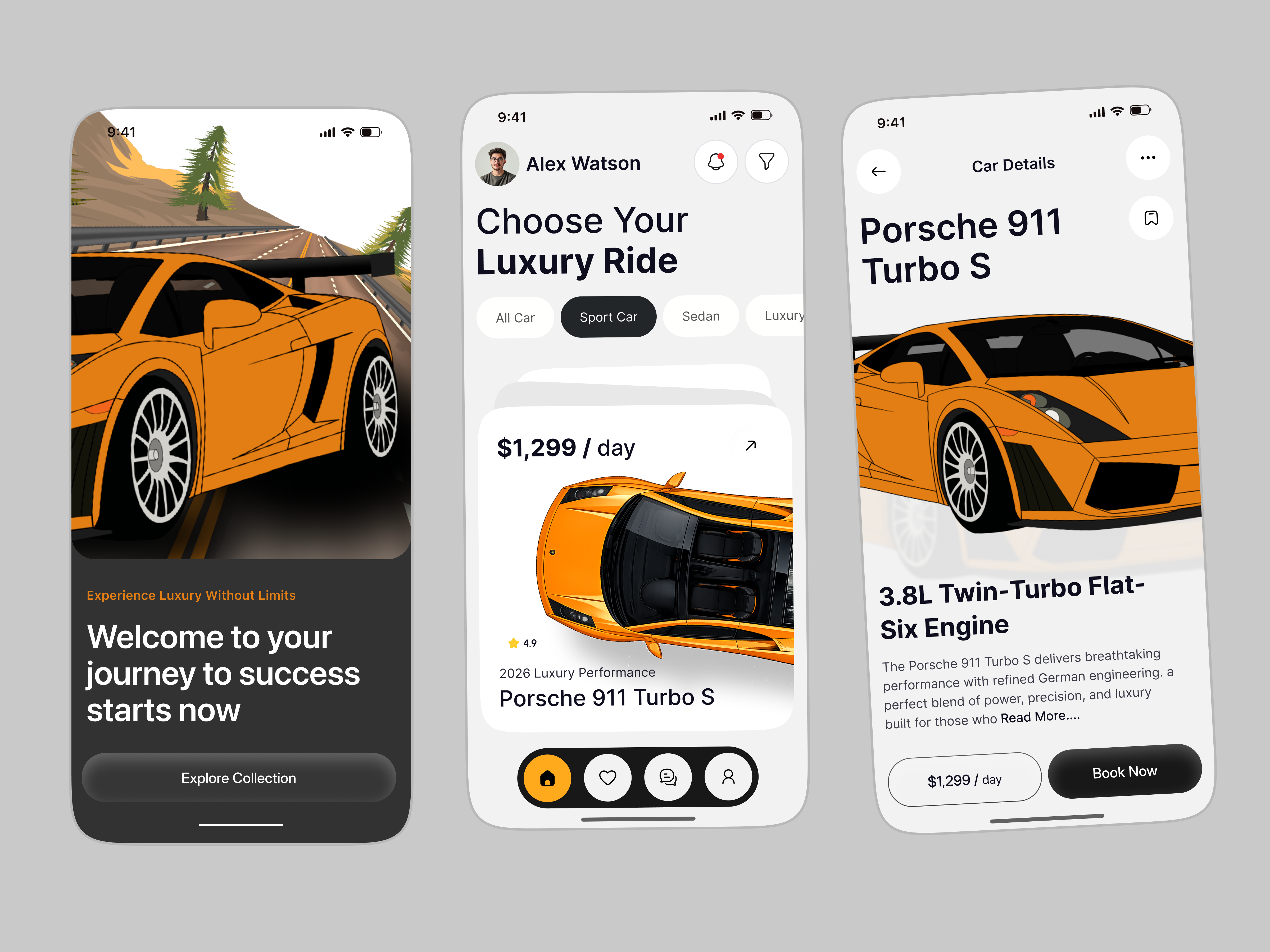 Luxury Car Rental App app design automotive app booking app car rental app exotic cars luxury app luxury car rental app mobile mobile app rental platform supercar app vehicle rental