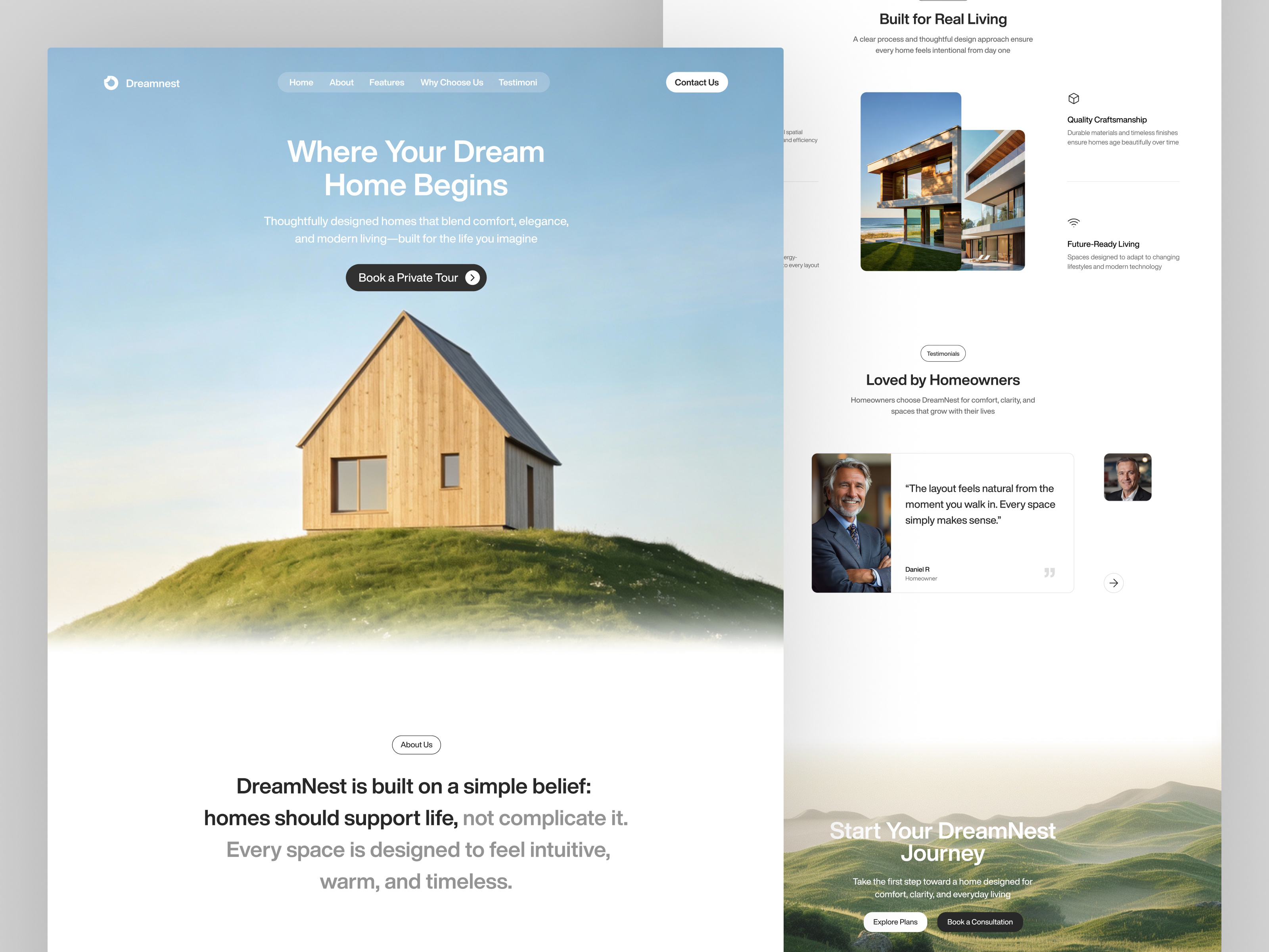 DreamNest — Modern Real Estate Landing Page UI architecture clean ui hero section house landing page landing page minimal design modern website product design real estate ui design ux design web design