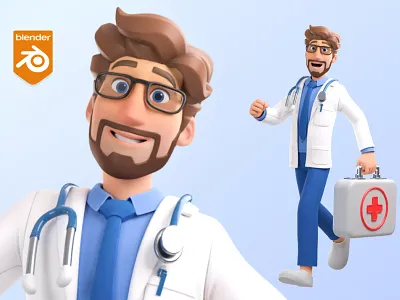 Jack - 3D Cartoon doctor character 3d bacteria blender branding cartoon character covid doctor illustration illustrations library medicine pharmacy render stylized virus