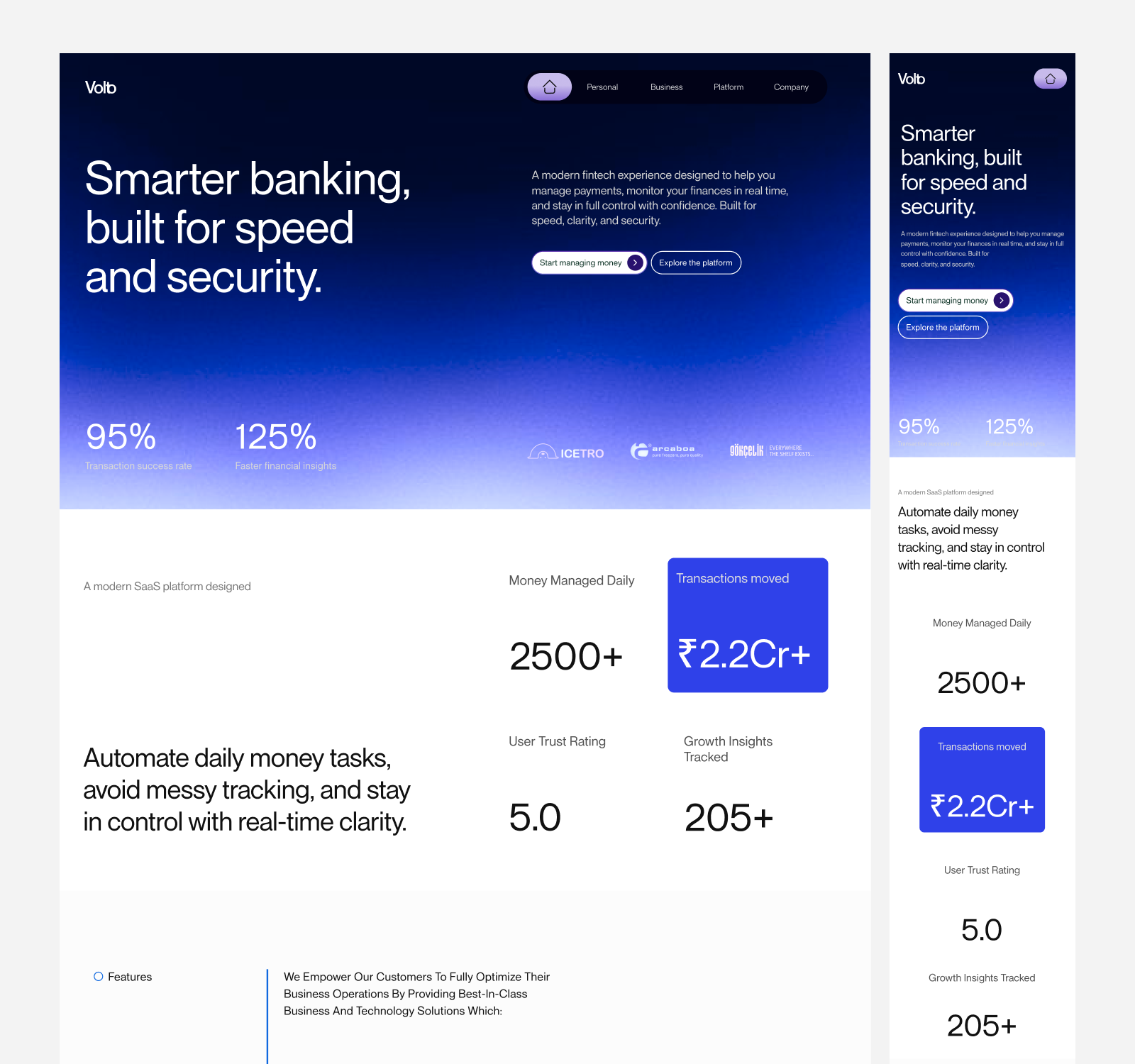 Fintech Landing Page Design • Responsive Web Concept design design inspiration figmadesign landing page ui web web design website design