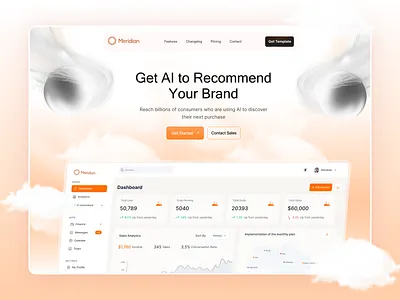 Meridian — AI Brand Recommendation SaaS a premium agency ai ai focused saas landing page ai tools app design app landing page car rental app clean dashboard ui dark theme get ai interface minimal design project management saas sales sales platform soft gradient startup structured layout ux