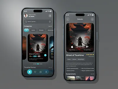 GameHub — Gaming Discovery Mobile App UI app interface concept app dark ui dribbble shot game browsing game details page game discovery game store app gaming app gaming dashboard interactive design ios app design minimal ui mobile app design mobile ui modern ui product design trending games ui design ux design