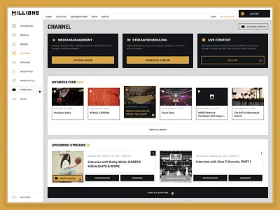 Interaction States for Athletes Podcast Streaming Platform app design black hover information architecture interaction podcast sports streaming ui web platform yellow