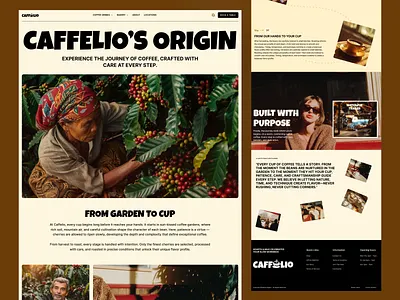 Caffelio — Coffee Shop Website Origin Page coffee coffee bean coffee brand coffee cup coffee homepage coffee shop homepage design drink e commerce homepage ecommerce website food and drink homepage landing page online shopping online store origin page product design web design website design website homepage