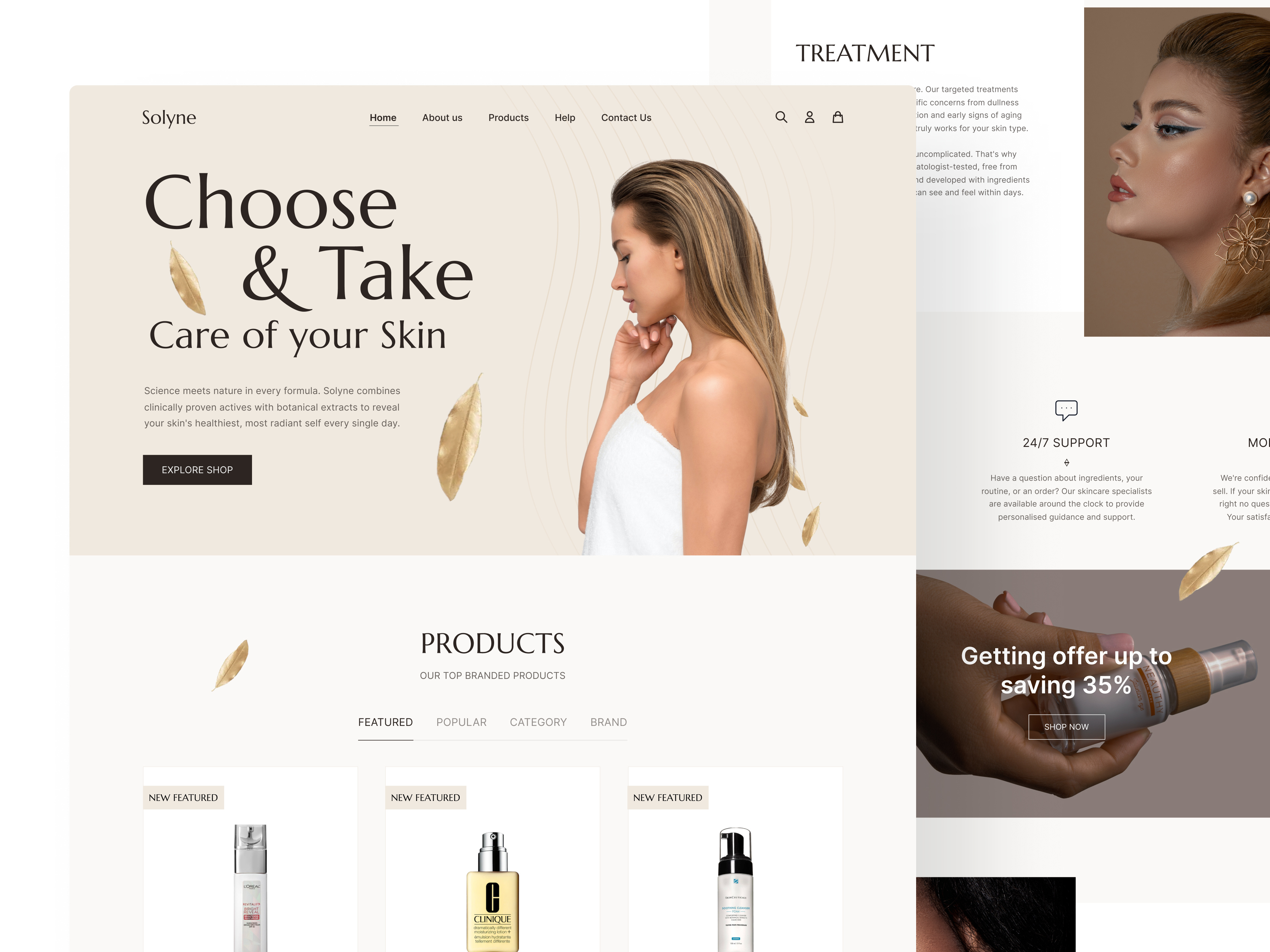 E-commerce design for skincare brand