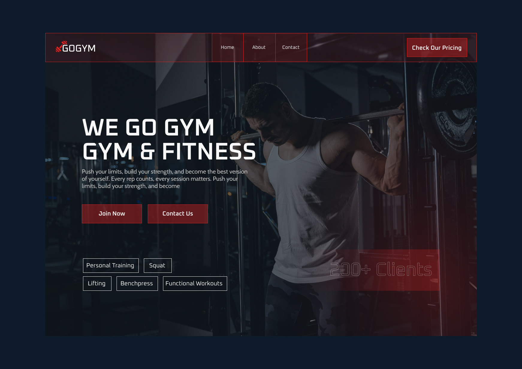 GoGym - Fitness Center Landingpage branding dark figma graphic design gym landingpage red ui
