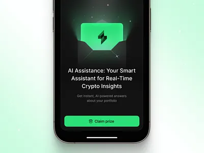 AI Assistant: Crypto App. Claim your prize screen ai asisstant branding clean crypto design gift gradient logo mobile ui user interface ux