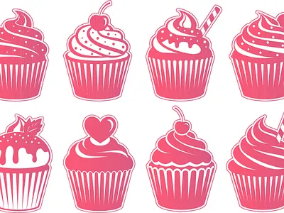 Sweet Pink Cupcakes | Vector T-Shirt & Sticker Design Set bakery branding clothing cricut cute design fashion graphic icon illustration logo merchandise silhouette streetwear svg tshirt typography vector