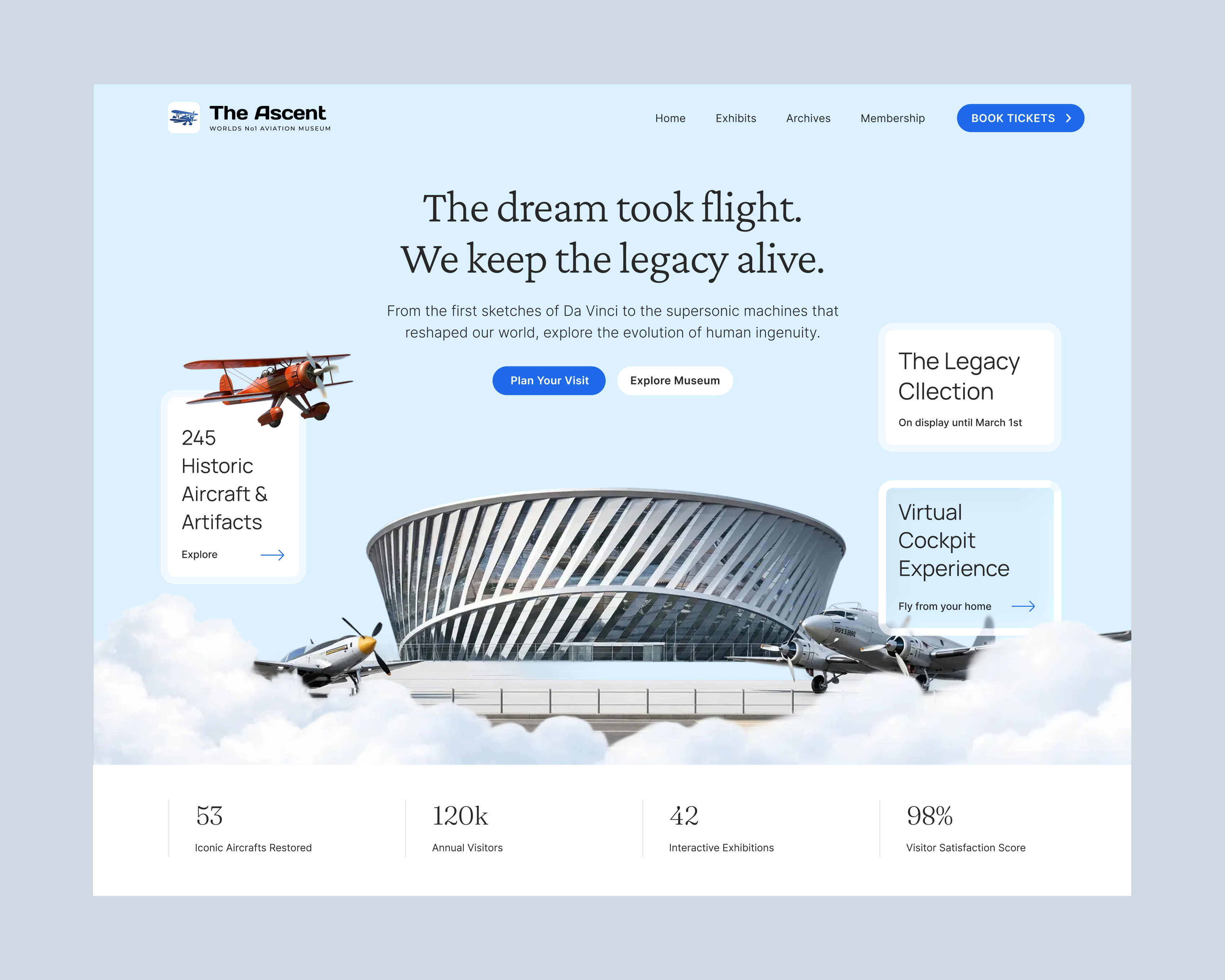 Modern Aviation Museum Website Design aviation header herowebsite museum museumdesign ui uiconcept website