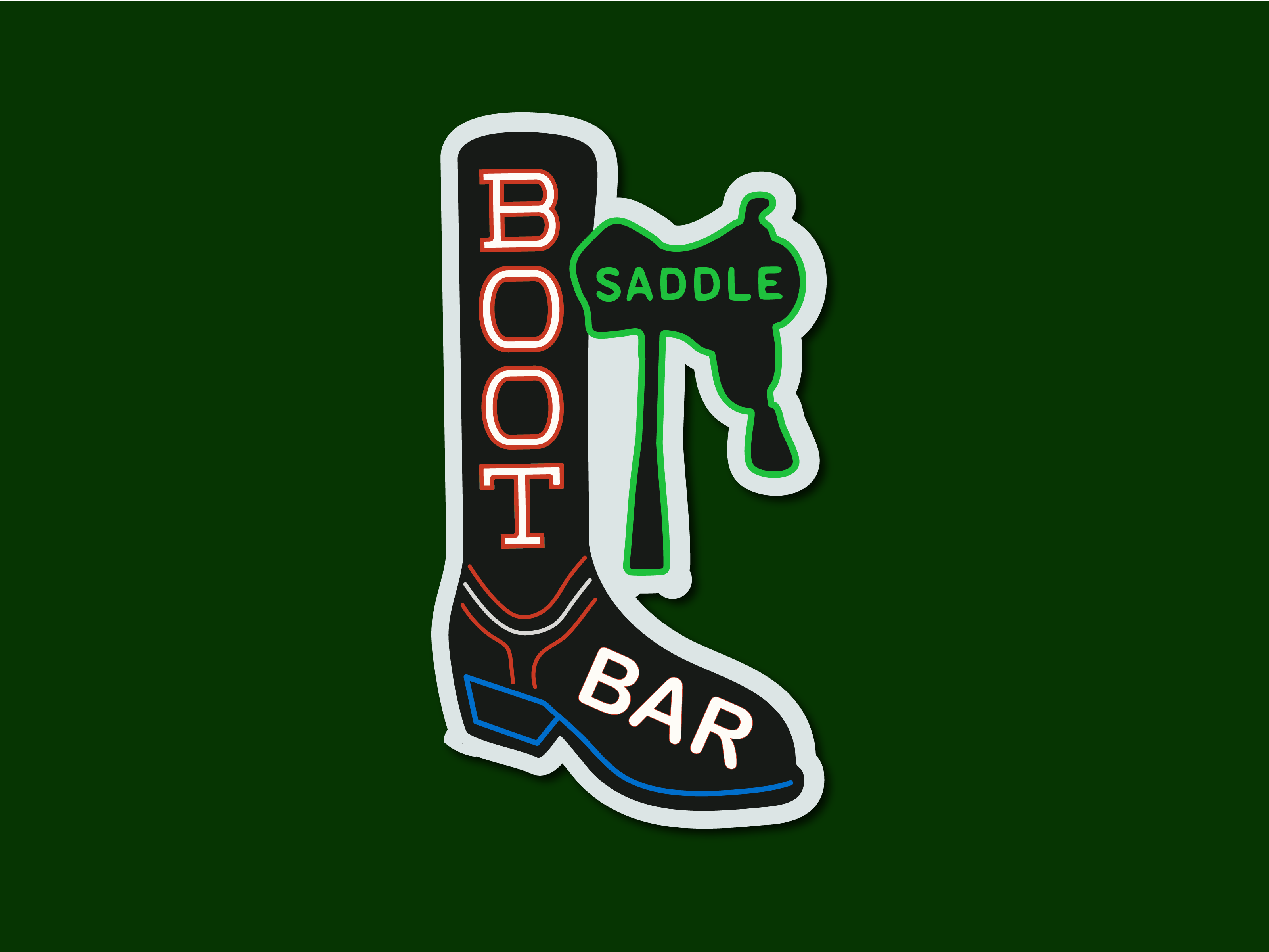 Boot and Saddle sticker boot boot and saddle cowboy live music neon sign philadelphia philly retro saddle signage spur venue vintage