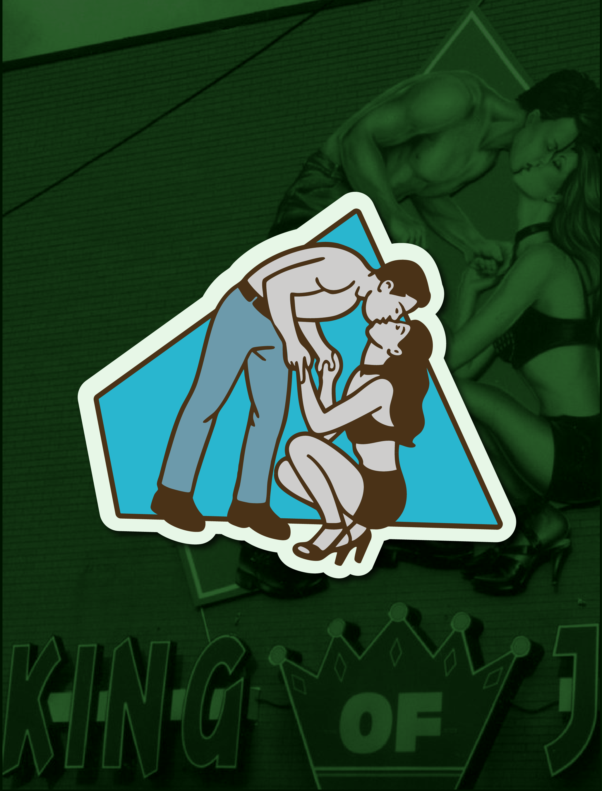 King of Jeans sticker clothing store illustration jeans king king of jeans logo lovers neon sign passyunk patch philadelphia philly retro signage sticker vintage