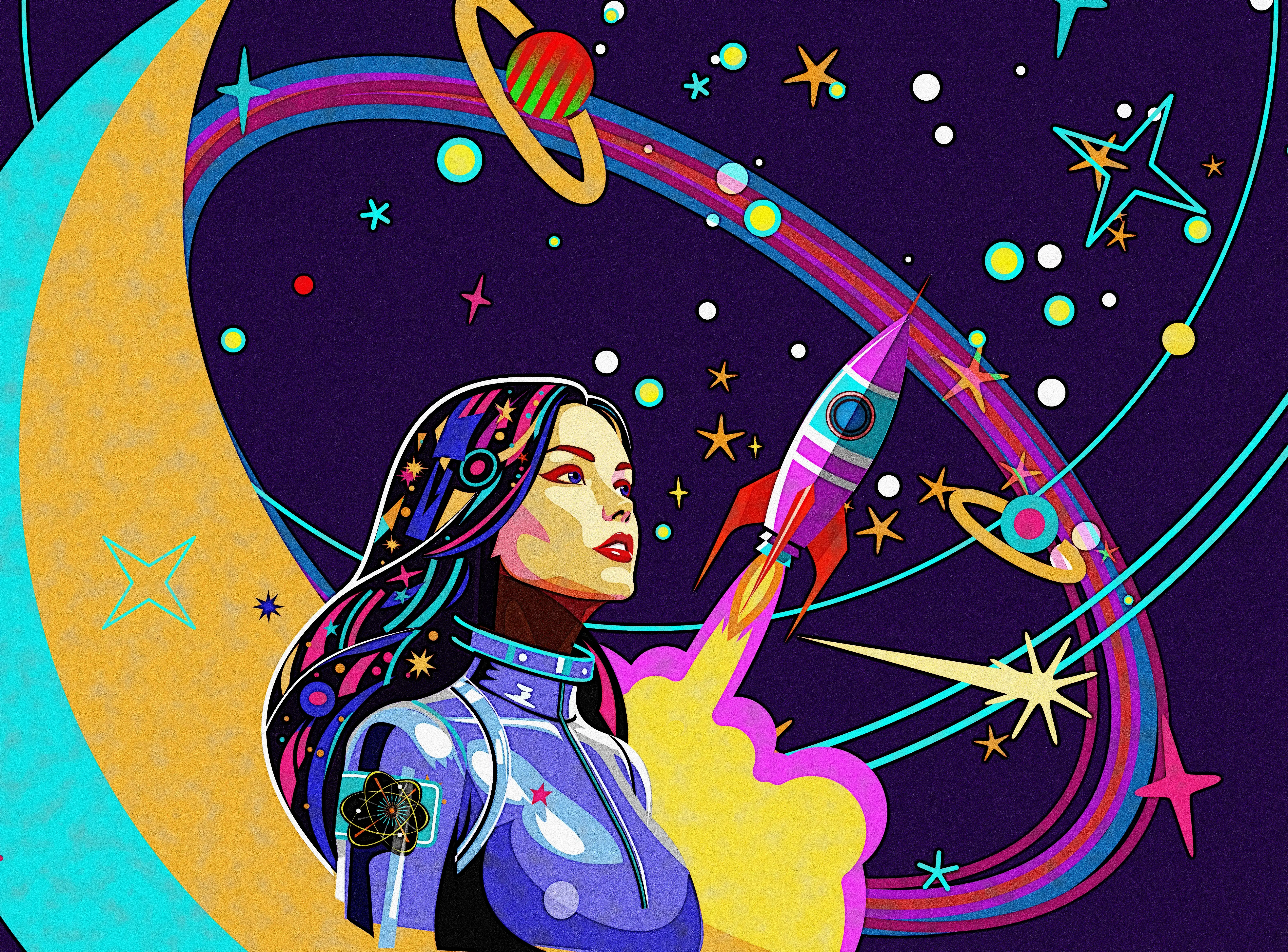 Spacely :: Posterized future retro illustration noise rocket shunte88 space vector