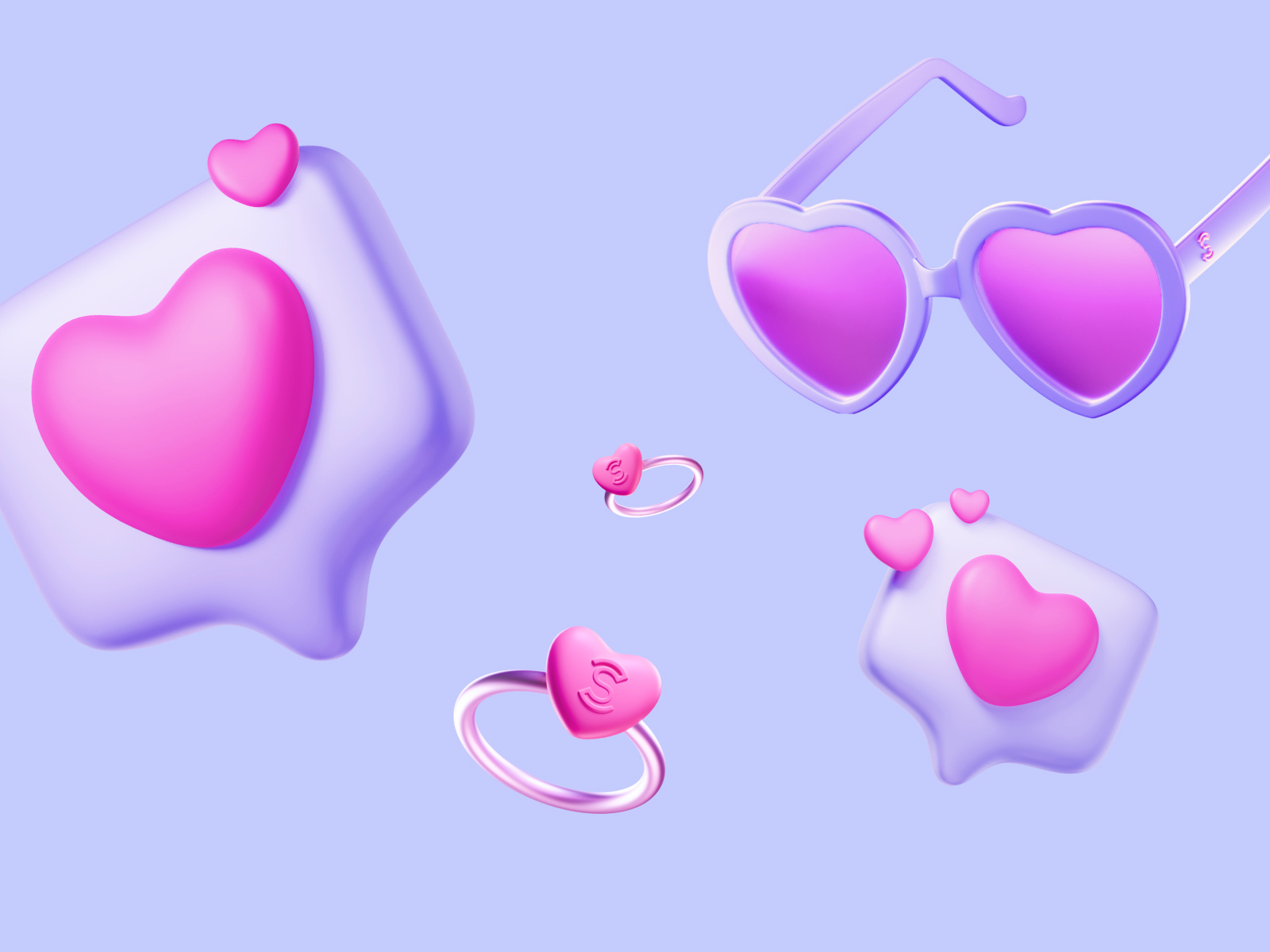Sweatcoin / Romantic set 3D assets 3d 3d art 3d asset 3d render 3d set app design love icons minimalist soft lighting ui 3d