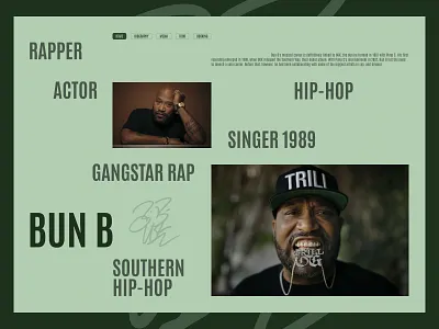 Hero Section - BUN B art directed branding bun b design editorial design graphic design hero section hiphop illustration music music website musician rapper ui uiux user interface web design