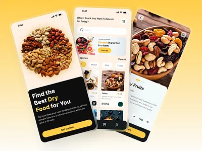 Healthy Bites Dry Food E-commerce App UI/UX ab testing adobe xd app design app mockup app screenshots clickable prototype developer handoff figma app design figma prototype interactive prototype microinteractions mobile app mobile uiux onboarding screens splash screen ui animations ui design ui redesign usability testing ux design