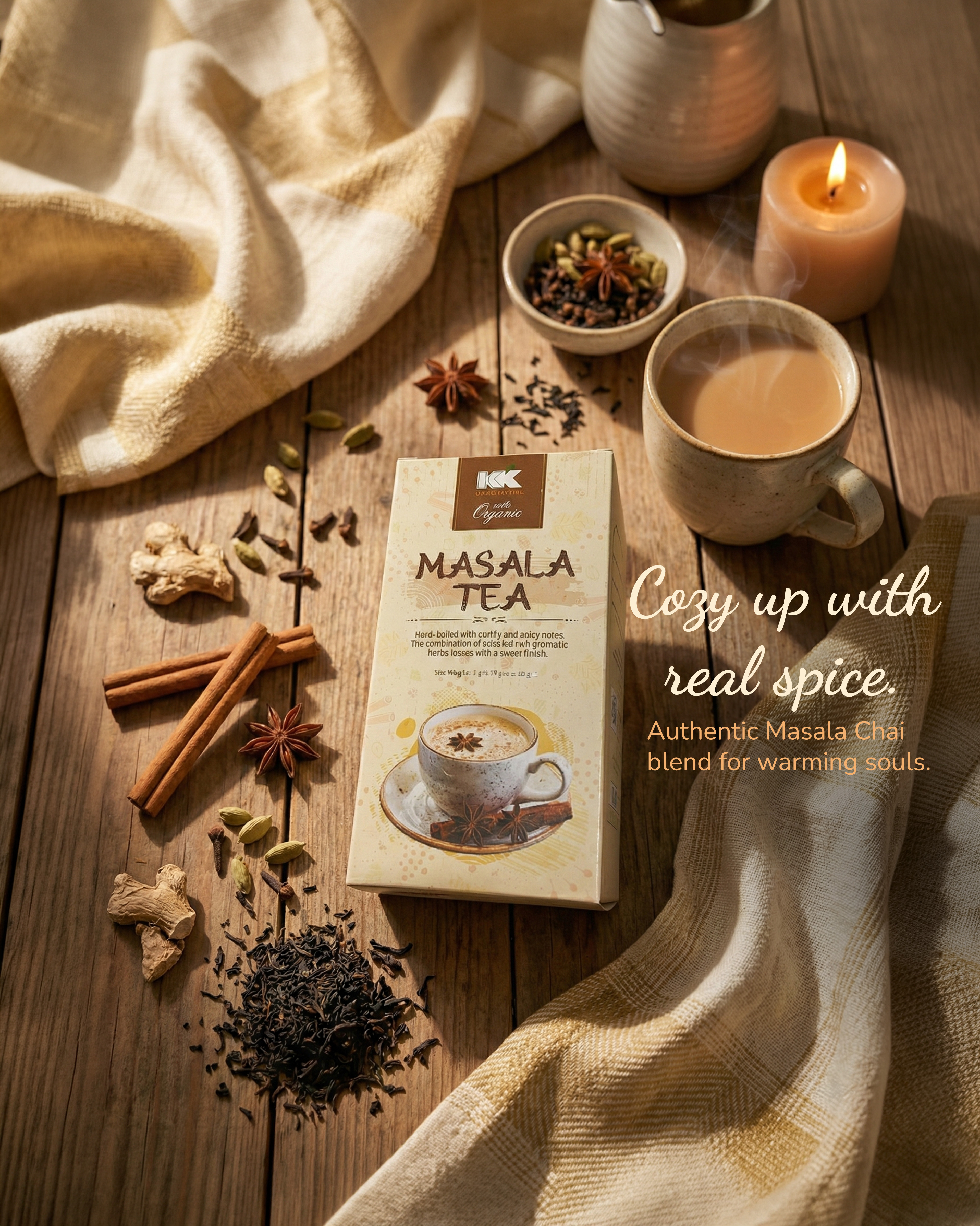 KK Organic Masala Tea Product Poster Design. bangladesh graphic design marketing photoshop poster design product design product marketing social media tea product typography