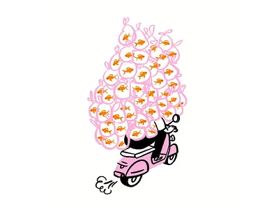 Unbothered. Moistured. Comparmentalized. design doodle funny goldfish illo illustration lol scooter sketch