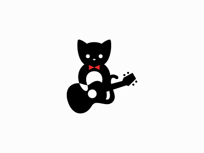 Cat Musician Logo animal bow tie branding cat concert cute design entertainment guitar icon illustration kitty logo mark mascot music negative space pet playful vector