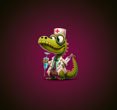 Doctor Croco card game crocodile illustration medical midjourney photoshop