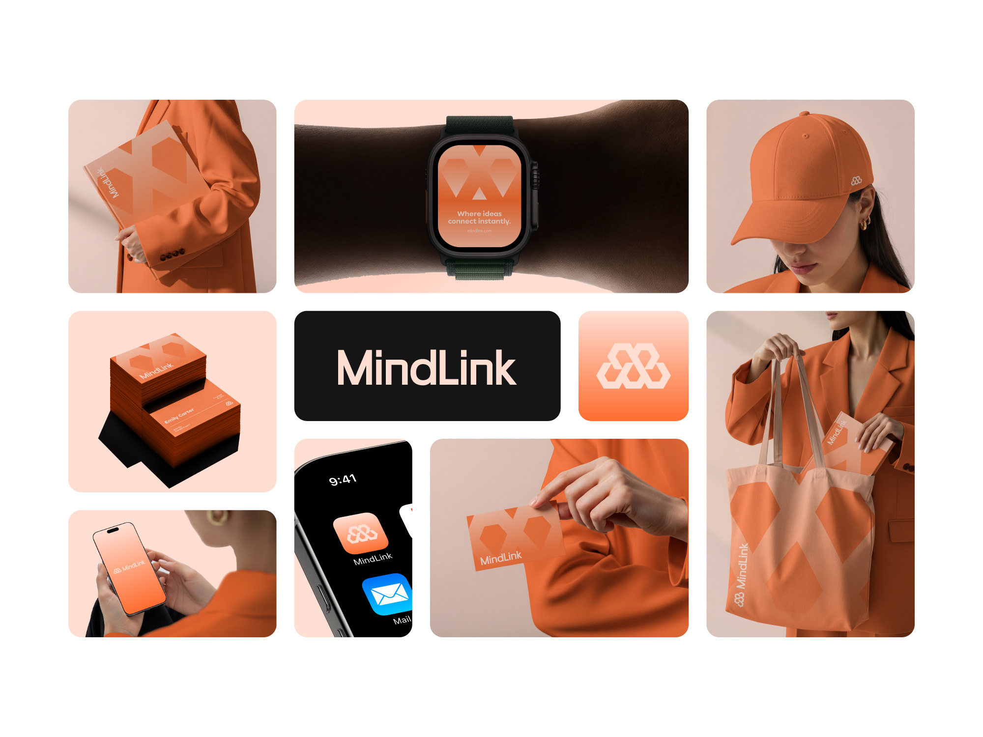 MindLink AI - Logo and Brand identity. ai brand identity branding clean logo design edge futuristic gradient letterm link logo designs mindlink minimal modern modern logo orange tech