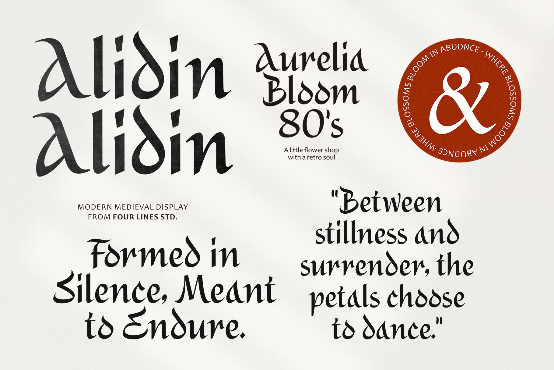 Alidin – Modern Medieval Display classicbranding culturalfont decorativefont displayfont elegantfont gothicstylefont graphic design handcraftedstylefont handwritten headlinefont heritage logo medievalfont modernmedievalfont oldstylefont ornamentaldisplayfont ornamentalfont packaging retrofont vintage