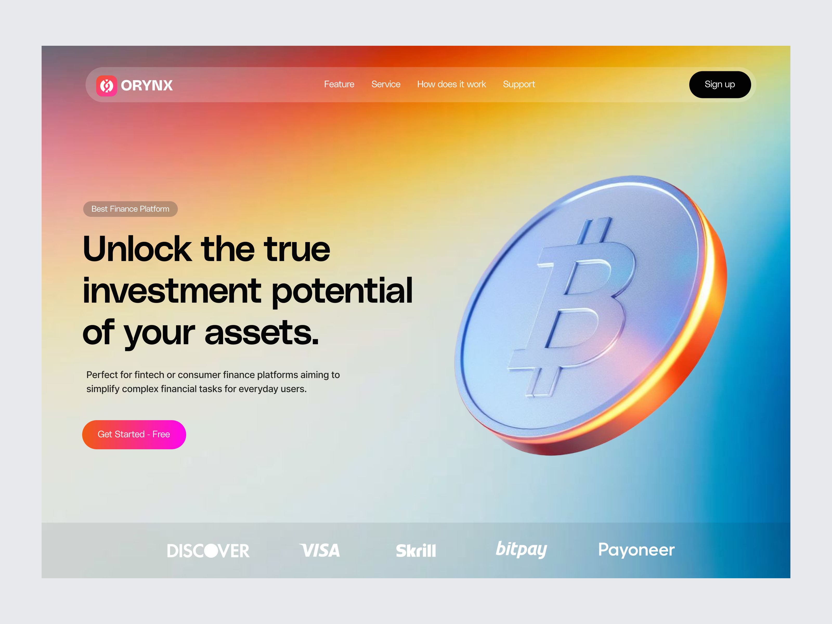 Finance Landing Page bank banking bitcoin crypto finance fintech landing page landing page design modern design oripio product design saas saas landing page uiux web design website