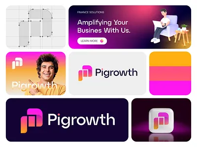 Modern abstract creative p letter logo branding for Pigrowth brand identity designer branding business logo creative logo data finance solutions gradient logo growth logo letter p logo logo logo design logo designer modern logo p letter logo p mark logo print progress logo services startup logo technology