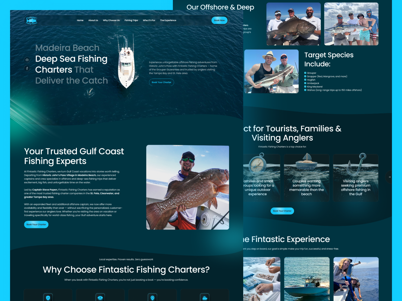 Fishing Charter Website Design — Gulf Coast Booking Experience bookingwebsite businesswebsite conversiondesign digitaldesign figmadesign fishingcharter freelancedesigner homepage design hospitalitydesign landingpage marinedesign outdoorbusiness realestateandtravel servicebusiness smallbusinesswebsite tourismwebsite travelwebsite uiuxdesign webdesign website design