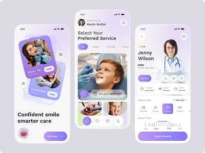 Modern Dental Appointment & Care App app appointments booking clinic dental dental care dentist doctors health tech hospital management medical records mobile patient product design saas saas dental schedule ui ux