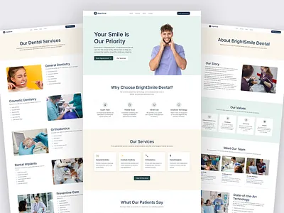 BrightSmile – Dental Clinic Website UI clinic clinic website dental care dentist design figma graphic design healthcare hero landing page modern modern website ui user interface ux web web ui website website design