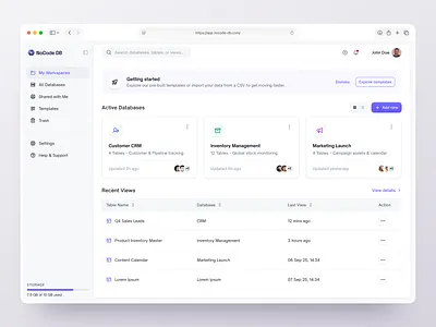 NoCode Database Dashboard analytics daily ui dashboard dashboard design database database design saas design ui ui design uiux web app