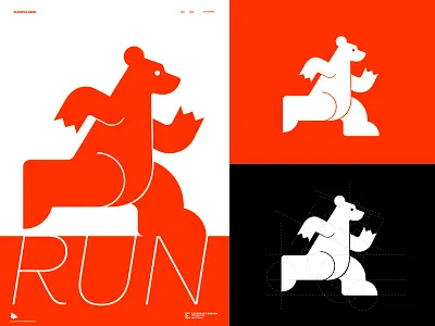 Running Bear alex seciu bear bear design bear logo bear poster branding exprimart geometric bear logo design logo designer poster design running bear logo sport logo