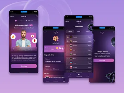 Love Tap - Gamified Leaderboard & Rewards UI dark ui dating app gamification gradient ui leaderboard mobile app design product design telegram telegram bot ui design ux design