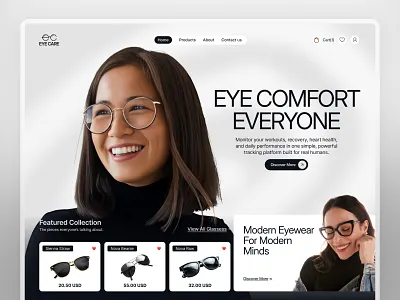 Modern Eyewear for Clearer Living- Ecommerce development ecomerce ecommerce website eyeglass eyeware eyeware ecommerce glassware headershot hero section mobile app design modern clean website shopify sunglass techwitpro uiux design web hero section webflow website design development