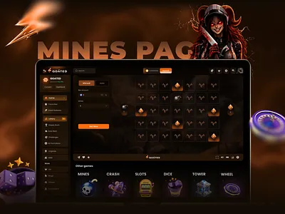 GOATED - Casino Website Design betting dashboard casino banner casino design casino ui crash game crypto casino dice game gambling design gambling ui game panel design igaming in house games lucky spin mines game modern casino new casino online casino slots social casino ui