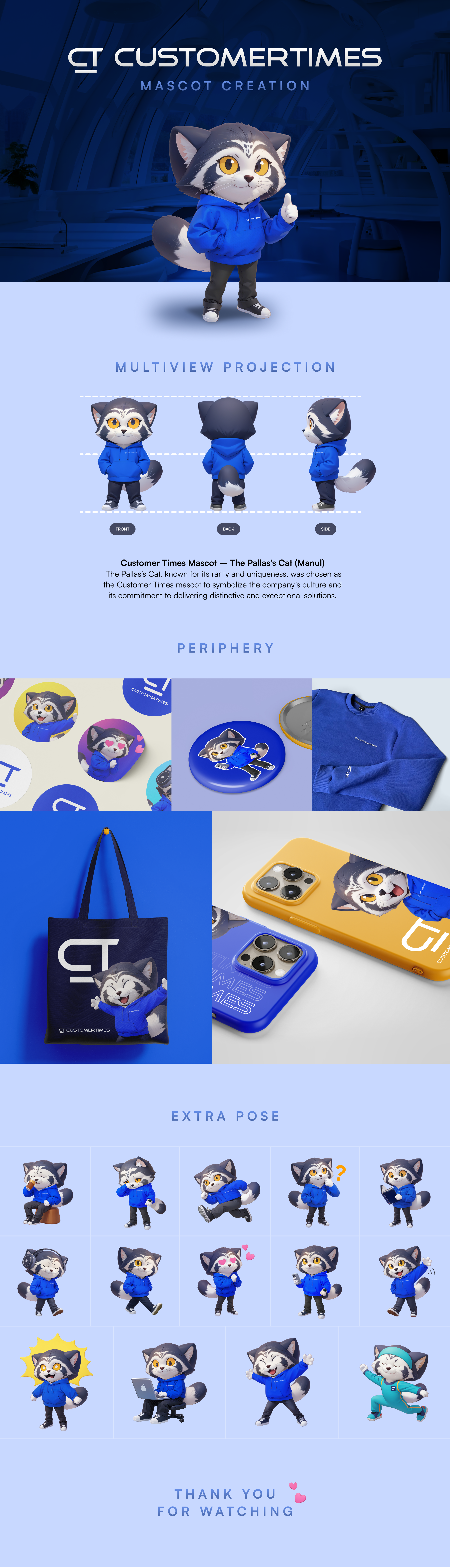 CT - Customer Times Mascot Creation 3d branding cartoon cat cute design illustration manul mascot pastel rendering