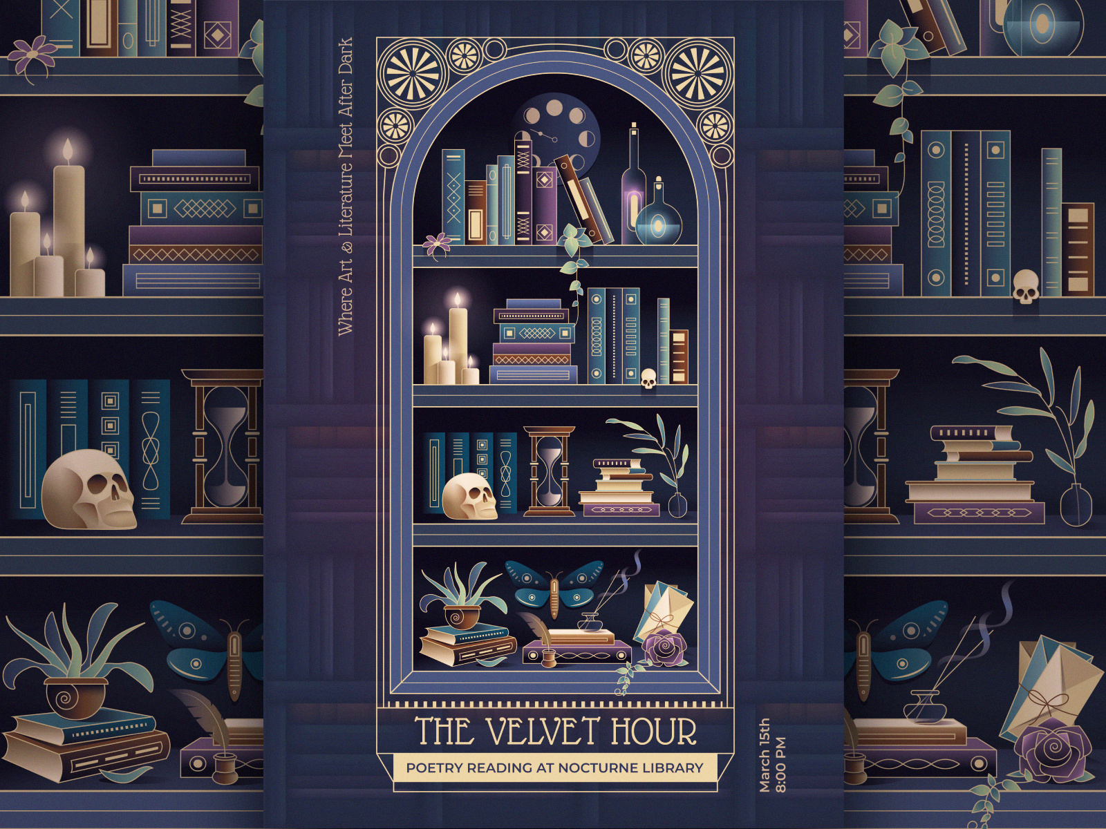 Example of Poetry reading event poster in Dark Academia style