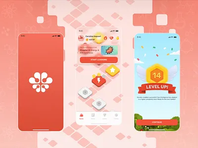 VITA: The Duolingo for Biology Part 1/3 | Gamified Learning biology congratulations dino dinosaurs duolingo gamification homepage illustration level up logo red ui design ux design