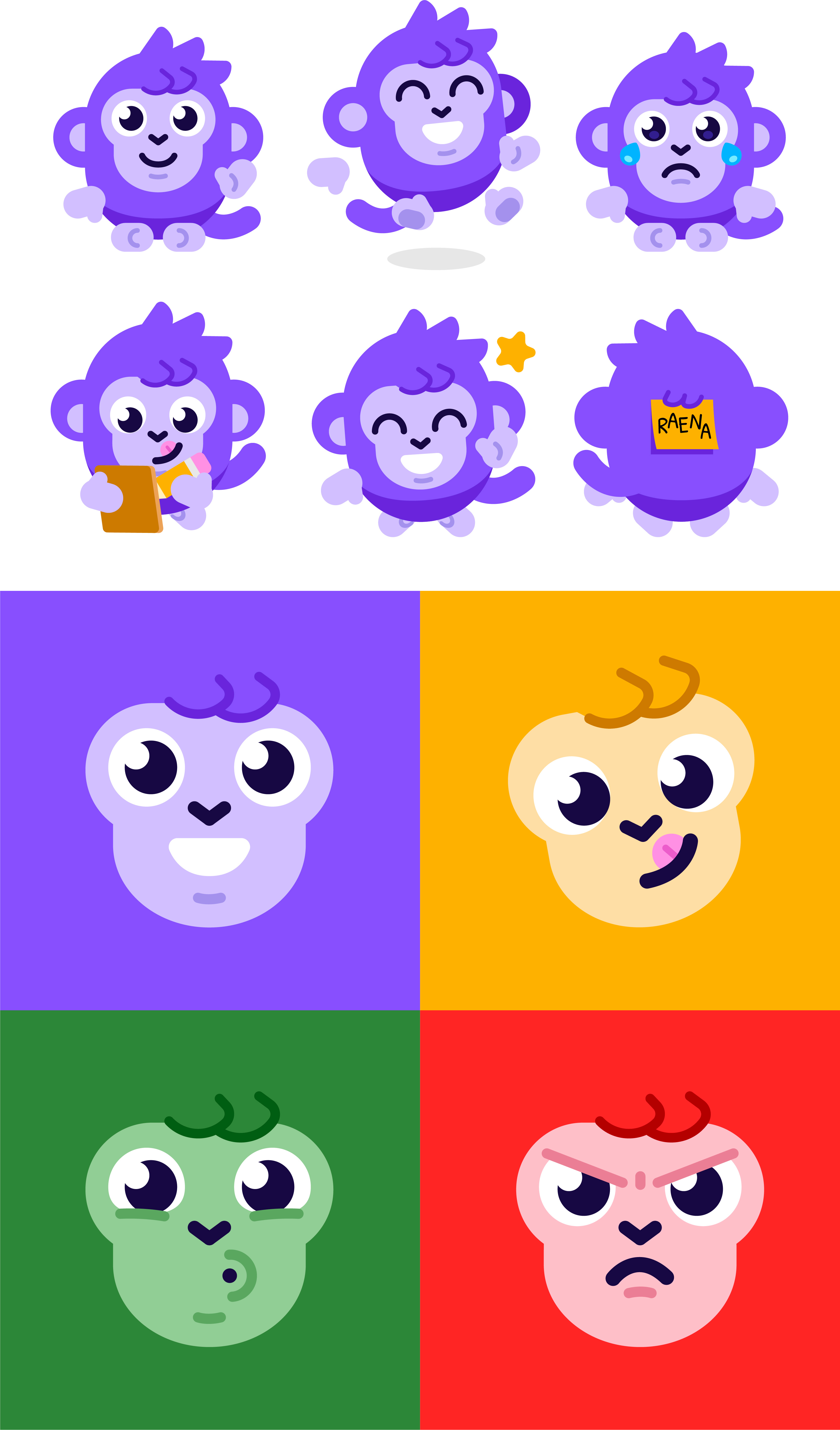 Raena.ai Monkey Mascot animal app app mascot branding cartoon character chimp cute digital flat funny graphic design illustration kids logo mascot monkey purple sticker vector