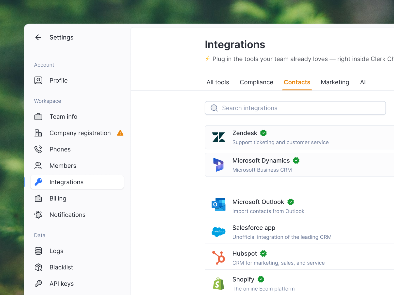Integrations section clean ui integration integrations interface product ui