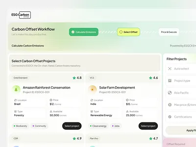 ESG Carbon | CO₂ emissions measurement b2b b2c branding calculator carbon co2 dashboard design agency eco filters home page light mode logo redesign saas ui ux